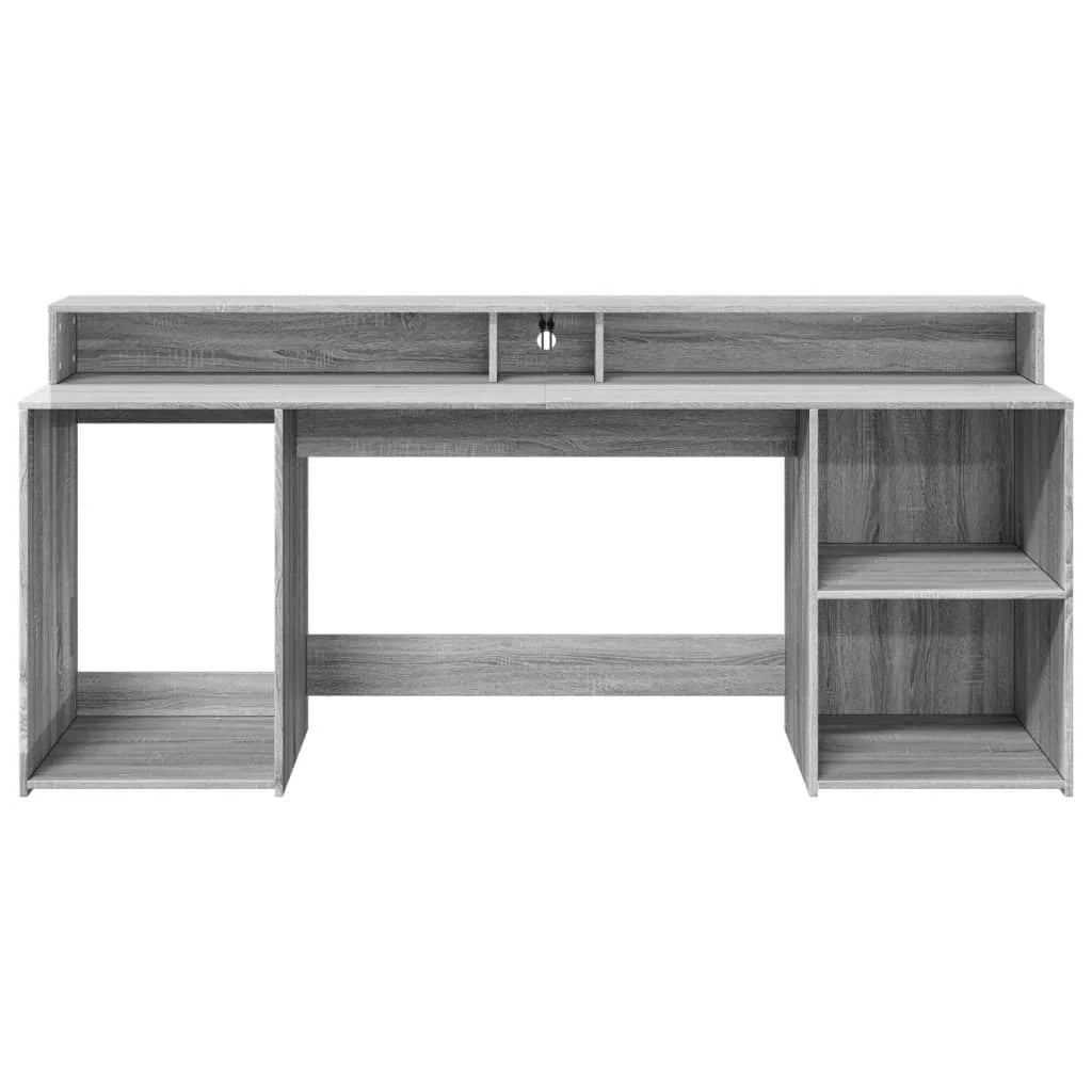 Scrivania tavolo postazione di lavoro mobile per computer mobile per studio e luci a LED Sonoma 200 x 55 x 91 cm legno ingegnerizzato grigio 02_0023811