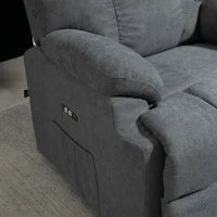 Poltrona Alzapersona con Poggiapiedi, in Tessuto Effetto Lino, 84x96x100 cm, Grigio Scuro