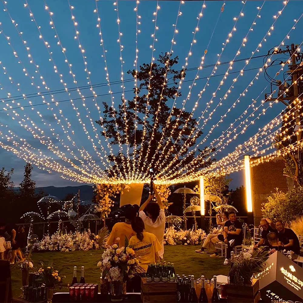 CATENA LUMINOSA PROFESSIONALE 50 MAXI LED CAVO BIANCO 5MT PROLUNGABILE FINO 200MT - LUCE CALDA FISSA E FLASH BIANCO PER ESTERNI E INTERNI