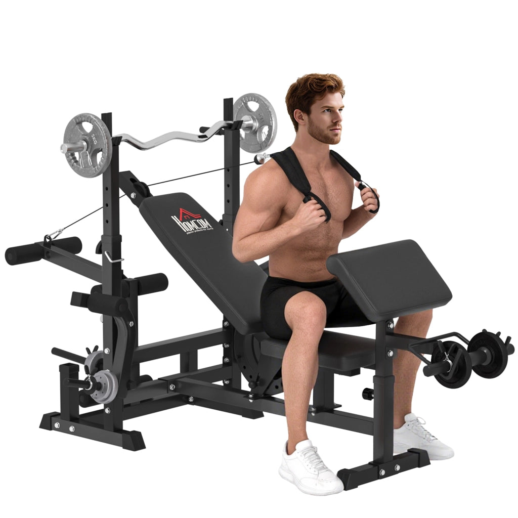 Panca da Palestra Regolabile con Supporto per Bilanciere, in Acciaio e PU, 210x110x103-123 cm, Nero