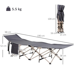 Brandina da campeggio pieghevole in poliestere grigio scuro con borsa per trasporto 190x68x52 cm