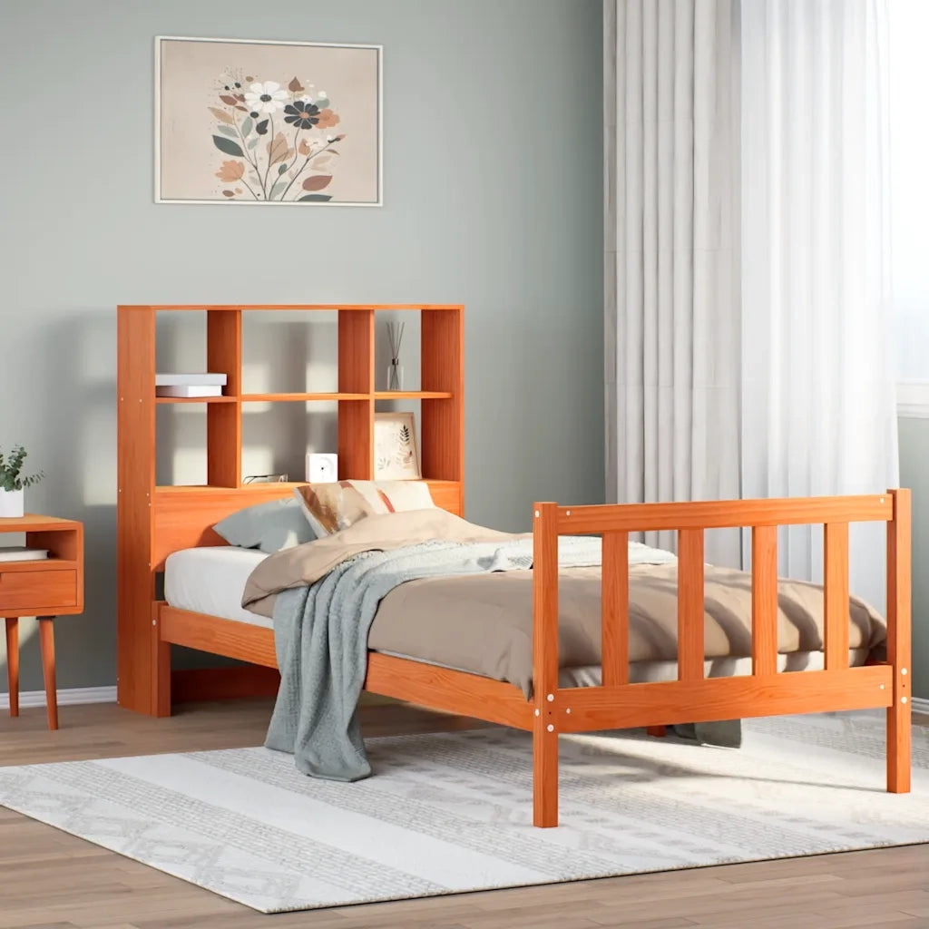Letto Libreria senza Materasso Marrone Cera 100x200 cm in Pino 3321720