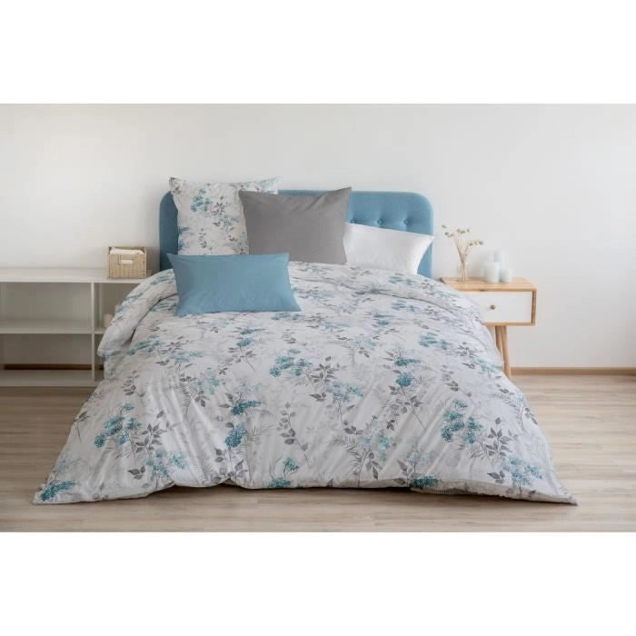 Completo copripiumino 240x260 cm HOME LINGE PASSION POMPADOUR: Copripiumino + 2 federe - 100% Cotone 57 Fili - Bianco/blu