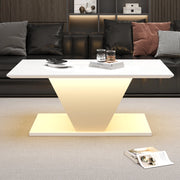 Tavolino da caffè bianco con LED USB, design a V, 100x50x46 cm