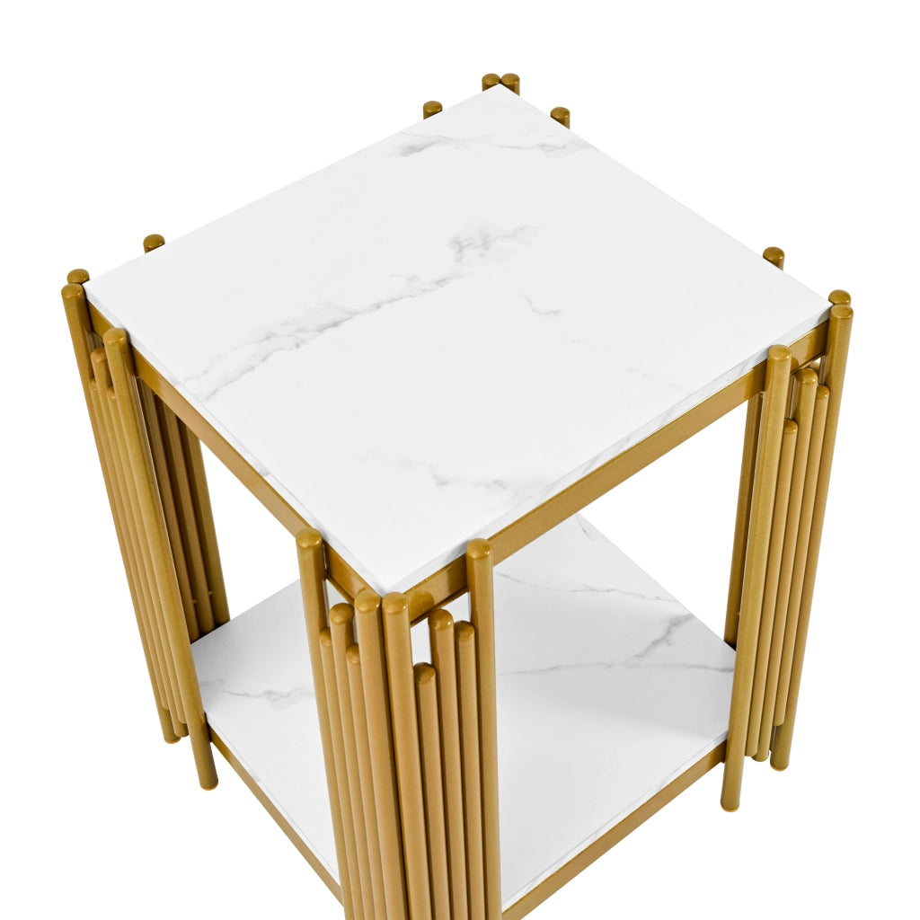 TAVOLINO 55x43x40 cm in MDF e metallo bianco/oro
