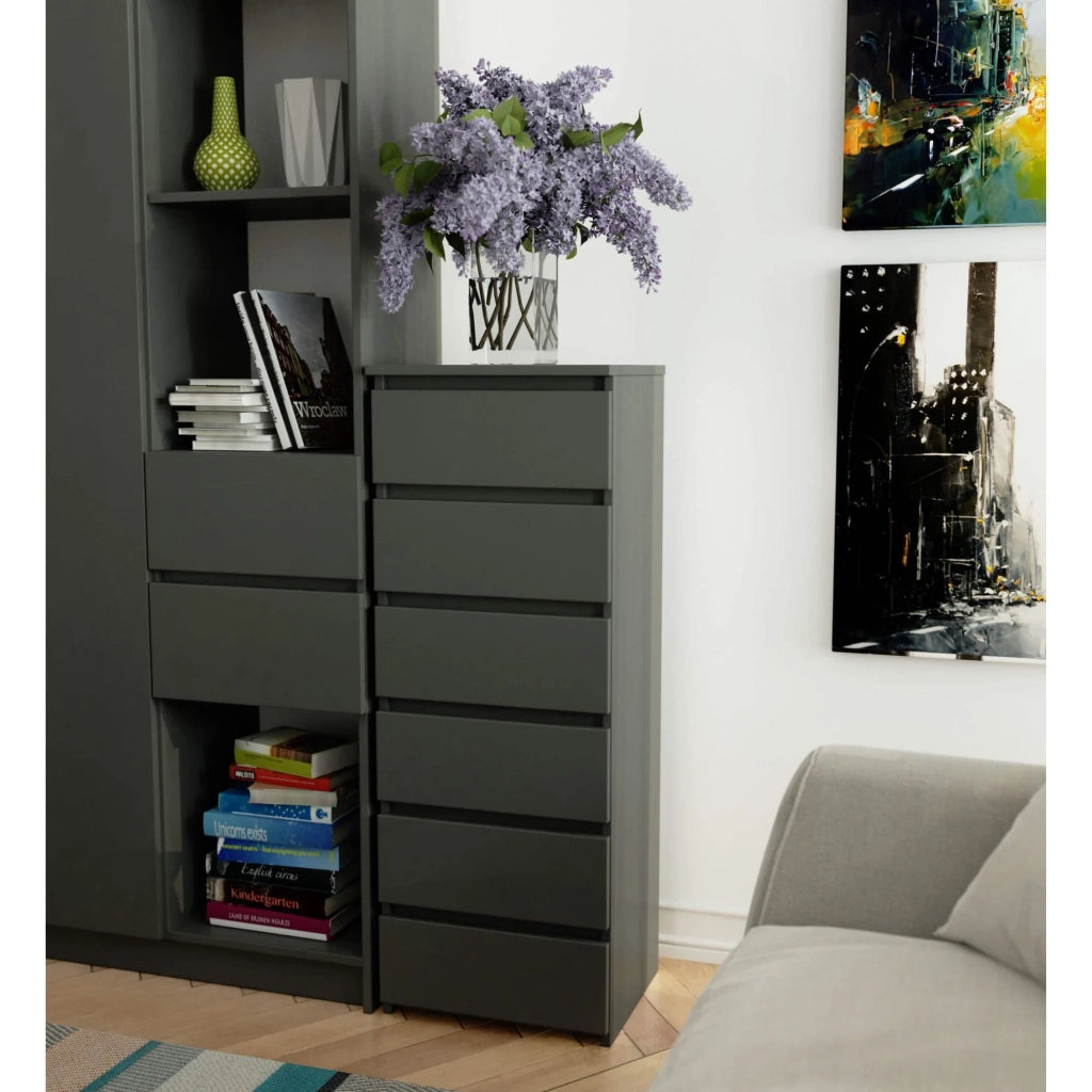 Cassettiera AKORD CL6 Cassettiera Grigia Grafite 40 cm 6 cassetti 40x35x109 cm