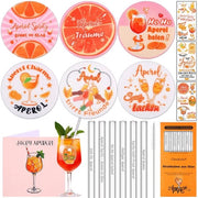 Set di 12 bicchieri di Aperol Spritz in vimini con sottopanchine, inclusi etichette per bicchieri e cartoncini pubblicitari Aperol Spritz, accessori per pacchi di regalo per donne e uomini, decorazioni per feste.
