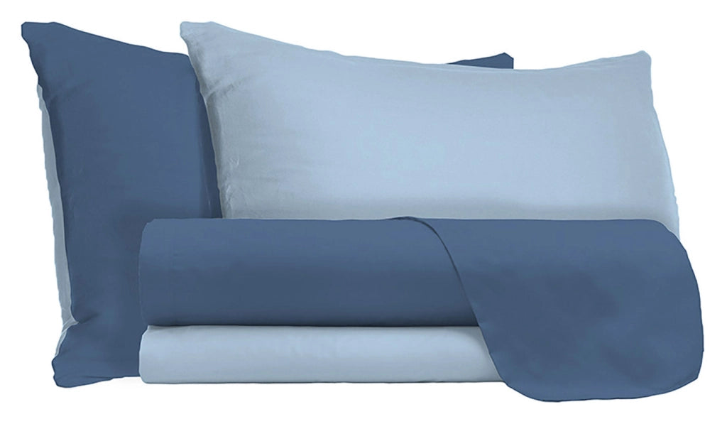 Set Lenzuola Singolo Sopra Sotto e Federe Doubleface Avio/Azzurro