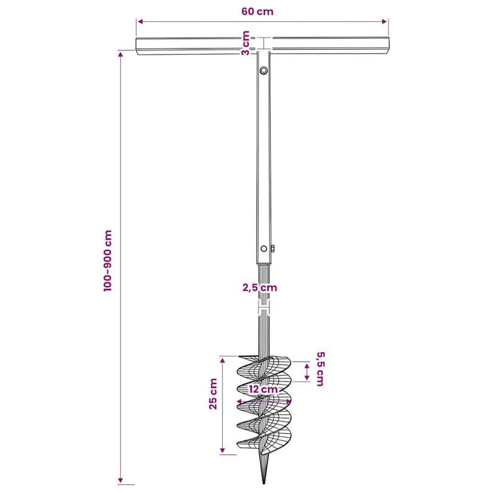 Earth Auger With Handle, 120 Mm Extension Tube, 9 M