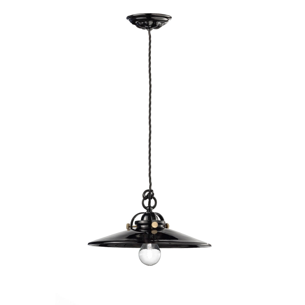 Lampadario Industrial Minimal B&W Metallo Smaltato Nero 1 Luce E27 31Cm