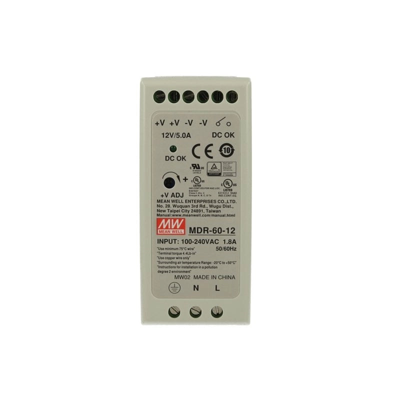 Alimentatore Rotaia Industriale MW MEAN WELL MDR-60-12 60W 12V 5A Barra Guida DIN Rail Single Power Supply Input 220V 110V