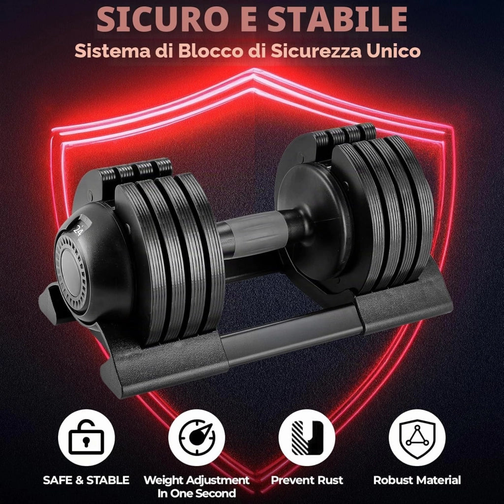 Manubri Regolabili 10kg 20kg 24kg, Set Manubri Componibili con 5 Pesi in 1, Manubri Regolabili Salvaspazio per Allenamento a Casa