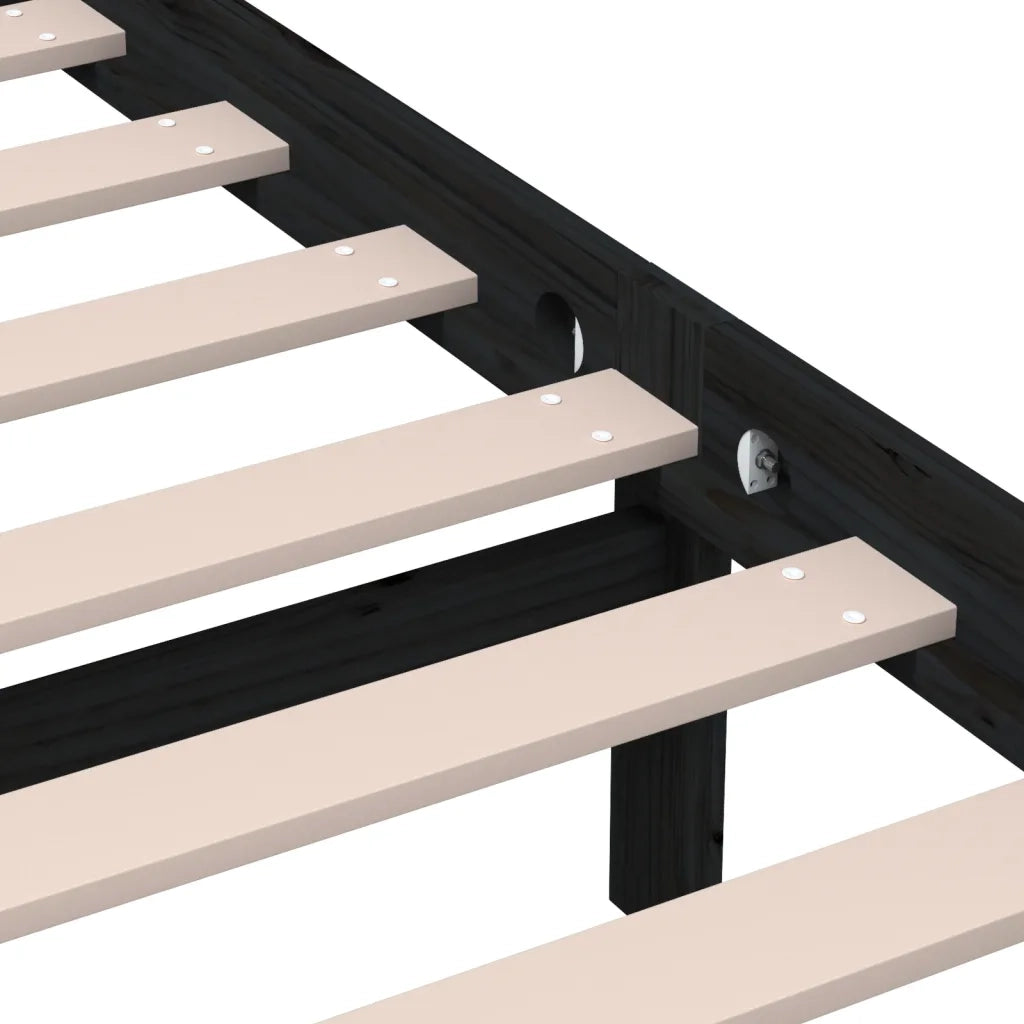 Giroletto-Struttura Letto Nero in Legno Massello di Pino 140x190 cm 867038