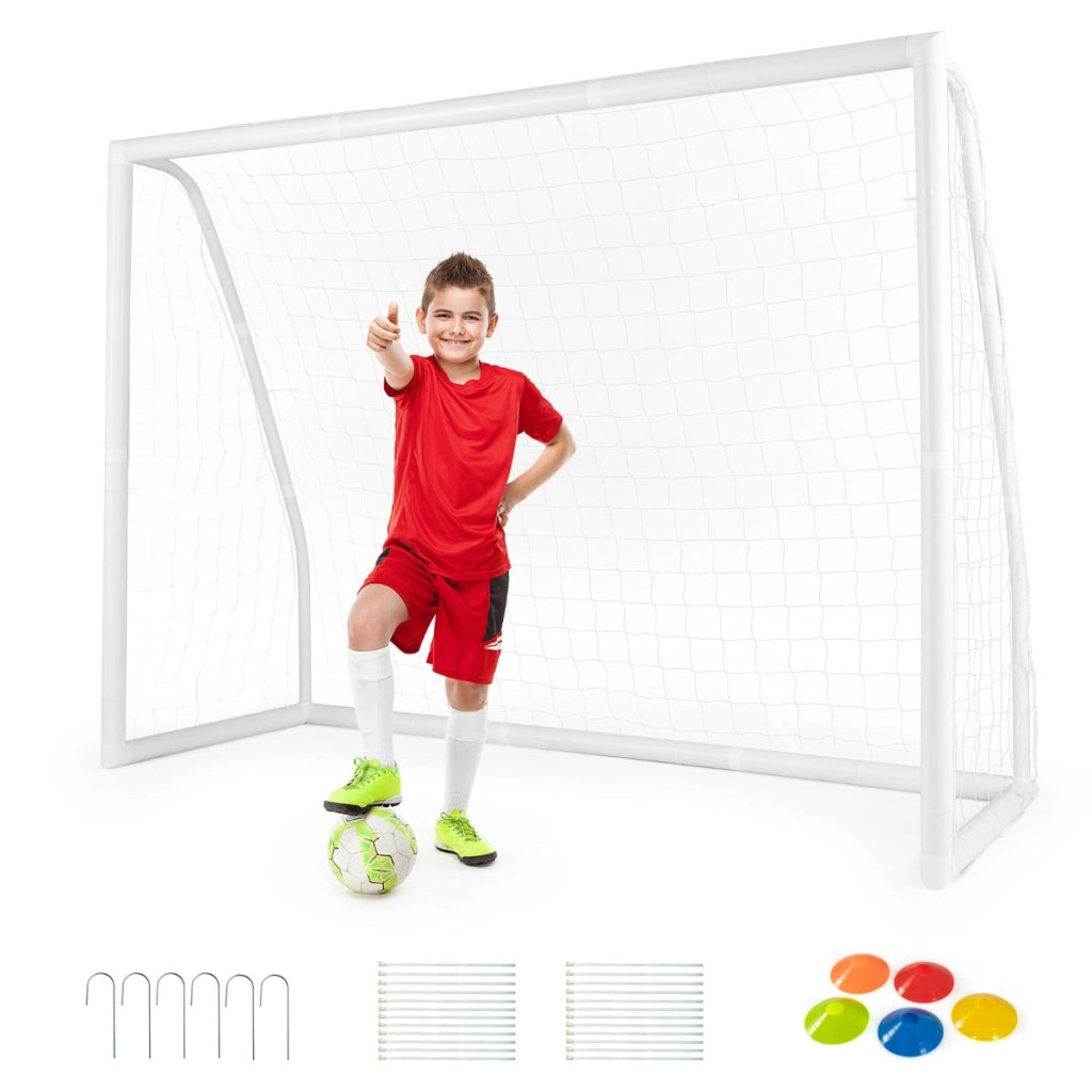 Obiettivo per calcio 245x182cm con pali di fissaggio coni da calcio, Rete da calcio e telaio in UPVC per allenamenti-Ricreazione outdoor