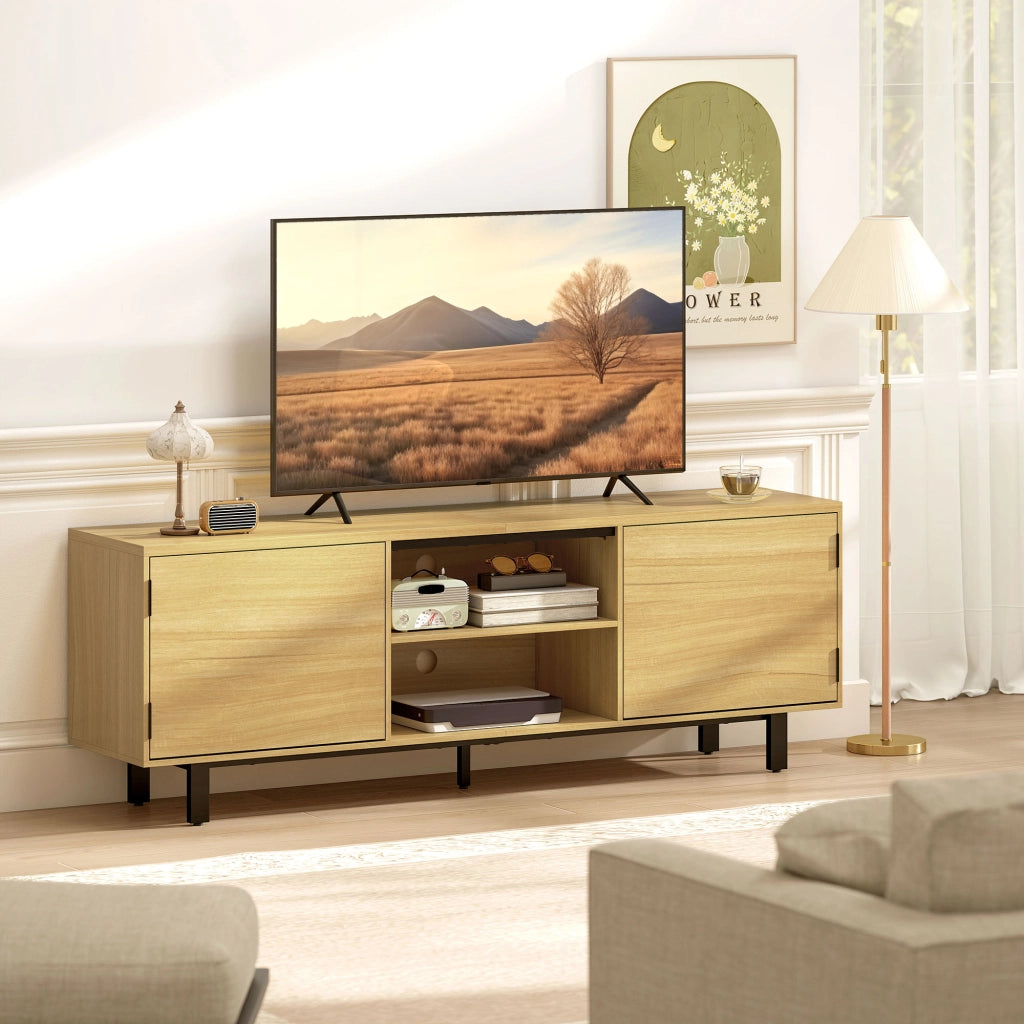 Mobile TV fino a 65 pollici ¨C Xylo ¨C 2 ante a pressione, 2 ripiani, legno naturale 160x35x55,5cm