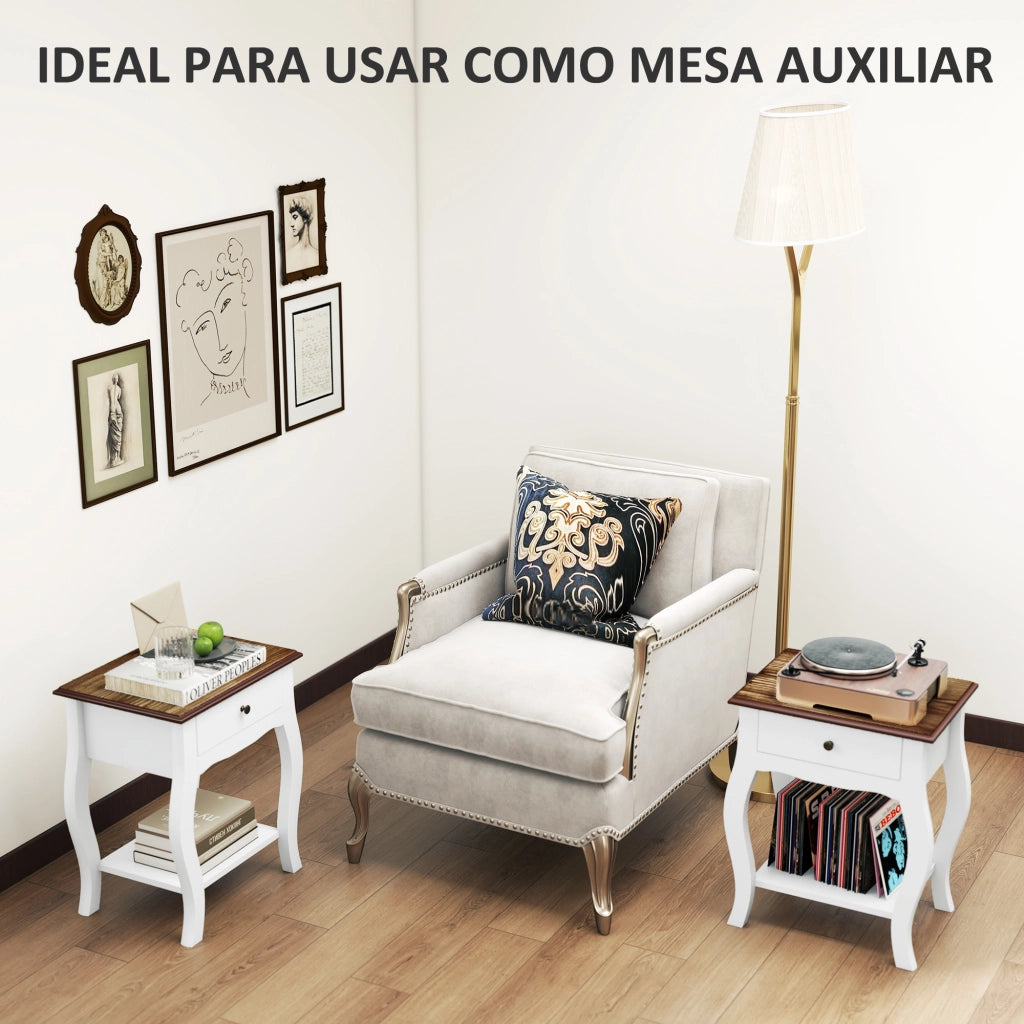 Comodino con cassetto e ripiano aperto ¨C Zephmum ¨C 45x35x55 cm bianco effetto rovere