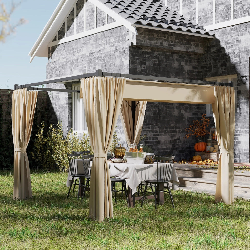 Pergola da Giardino con Tetto Retrattile e Tende, in Metallo e Poliestere, 300x300x227 cm, Beige