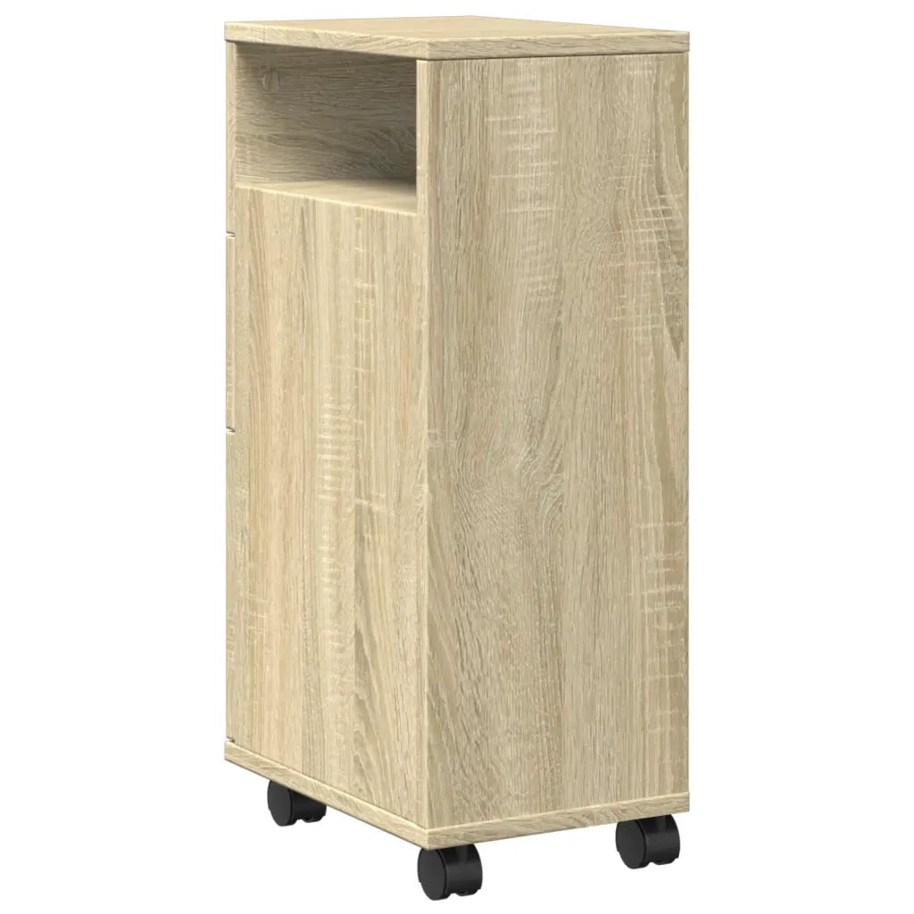 Mobile da Bagno | Armadio da bagno Stretto con Ruote Rovere Sonoma in Truciolato