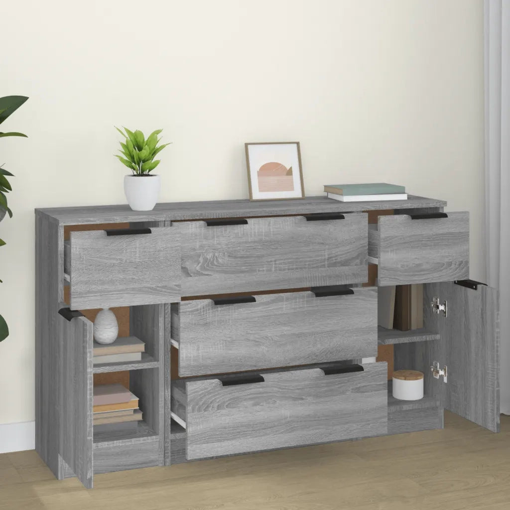 Set di Credenze 3 pz Grigio Sonoma in Legno Multistrato 3115826