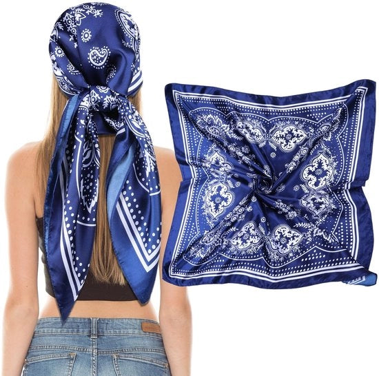 Sciarpa Donna 90 x 90 cm - Sciarpa Quadrata a Tessuto Satinato - Sciarpa di Cotone - Foulard - Bandana - Piccola Stampa di Cacau
