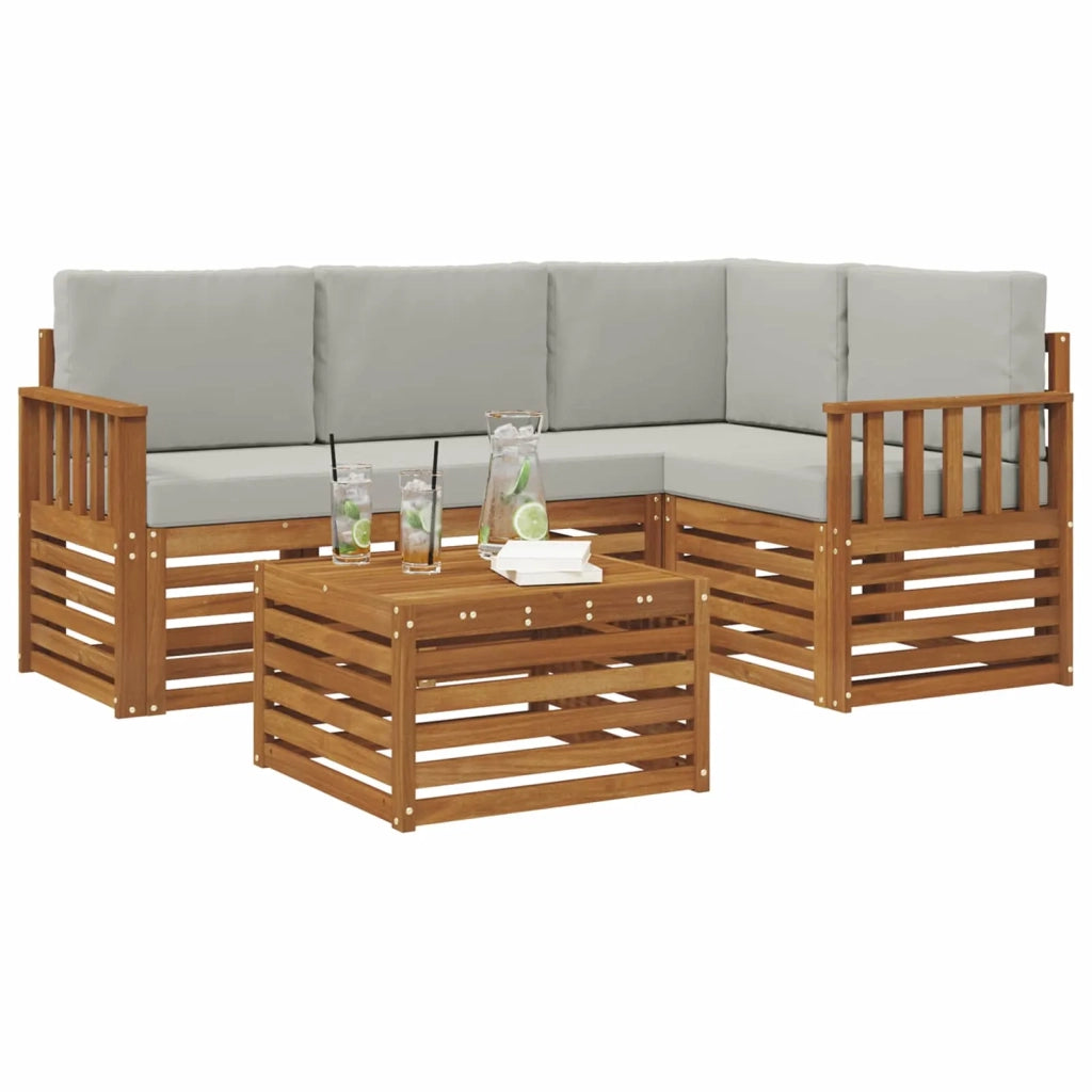 Set di divani da esterno 5 pcs Grigio Naturale e Chiaro