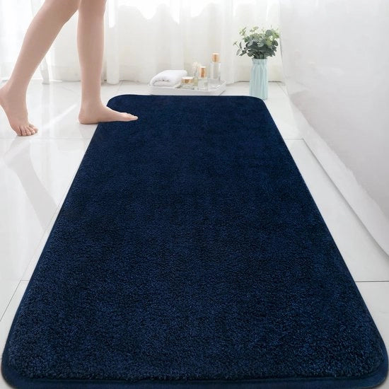 Pavimento per bagno morbido, Pavimento per bagno in microvezzi morbido, Dimensioni 150x60cm, Pavimento per bagno antiscivolo lavabile, Blu marino