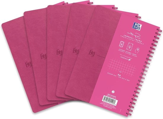 Agenda spirale A5 con copertina fucsia, 160 pagine, 5 pezzi, copertina flessibile.