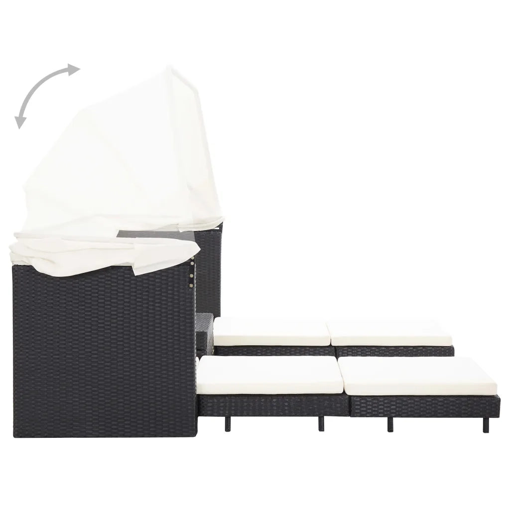 Divano Letto a 3 Posti Estendibile con Tetto Polyrattan Nero cod mxl 61538