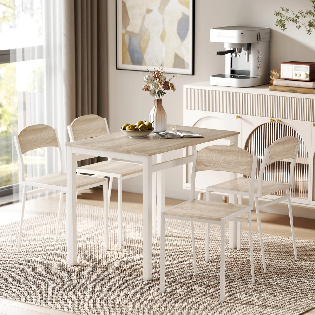 Set da pranzo ¨C zephmum ¨C 1 tavolo rettangolare e 4 sedie in metallo e MDF, grigio e bianco