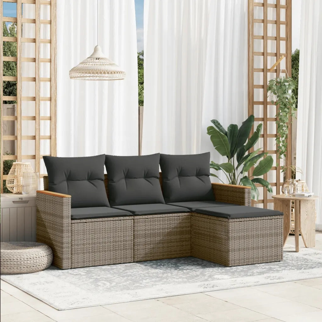 Set Divani da Giardino 4 pz | Set Salotto da Giardino con Cuscini in Polyrattan Grigio