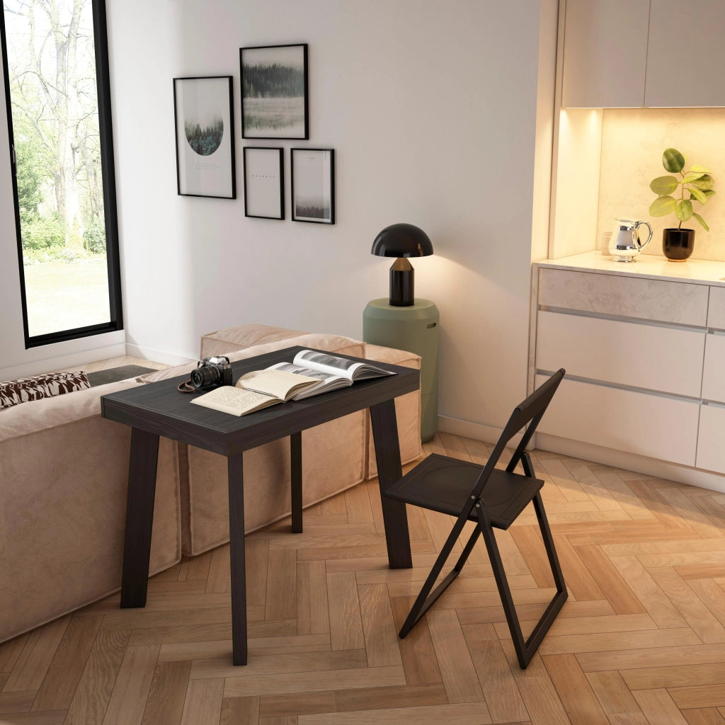 Consolle allungabile, 302x90x73cm, Per 14 persone, Gambe in legno, Nero RF3057