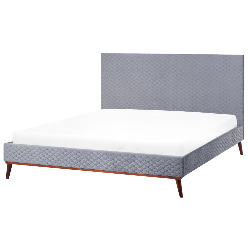 Letto 180 x 200 cm Tessuto grigio con struttura imbottita a nido d'ape trapuntato