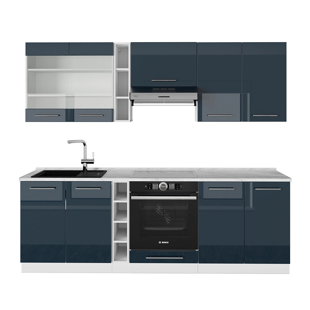 Mobile da cucina Fame-Line Blu scuro lucido/Bianco 235 cm, PL Marmo Vicco