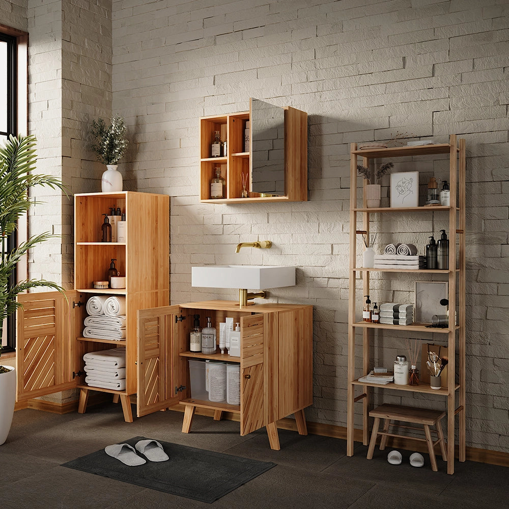 Vicco Set di mobili da bagno Bambù 3 pezzi, con cabinet midi
