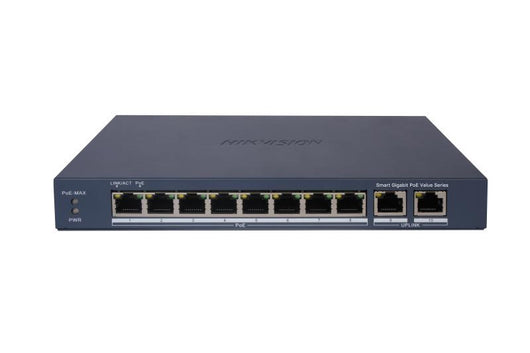 Hikvision switch l2, smart managed, 8 gigabit rj45 poe ports, 2 gigabit rj45 port, 802.3af/at, poe p - DS-3E1510P-EI/M