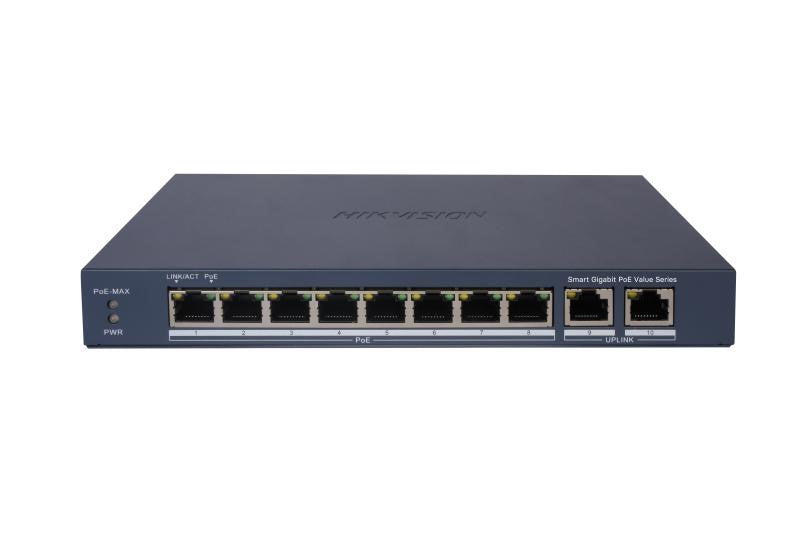 Hikvision switch l2, smart managed, 8 gigabit rj45 poe ports, 2 gigabit rj45 port, 802.3af/at, poe p - DS-3E1510P-EI/M
