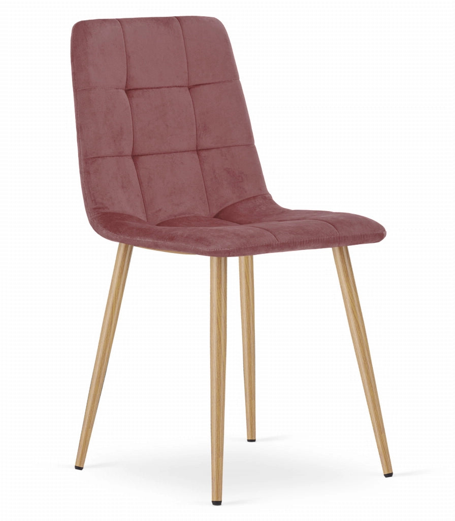 Sedia Valora PYRA in velluto rosa con gambe in legno per soggiorno x3