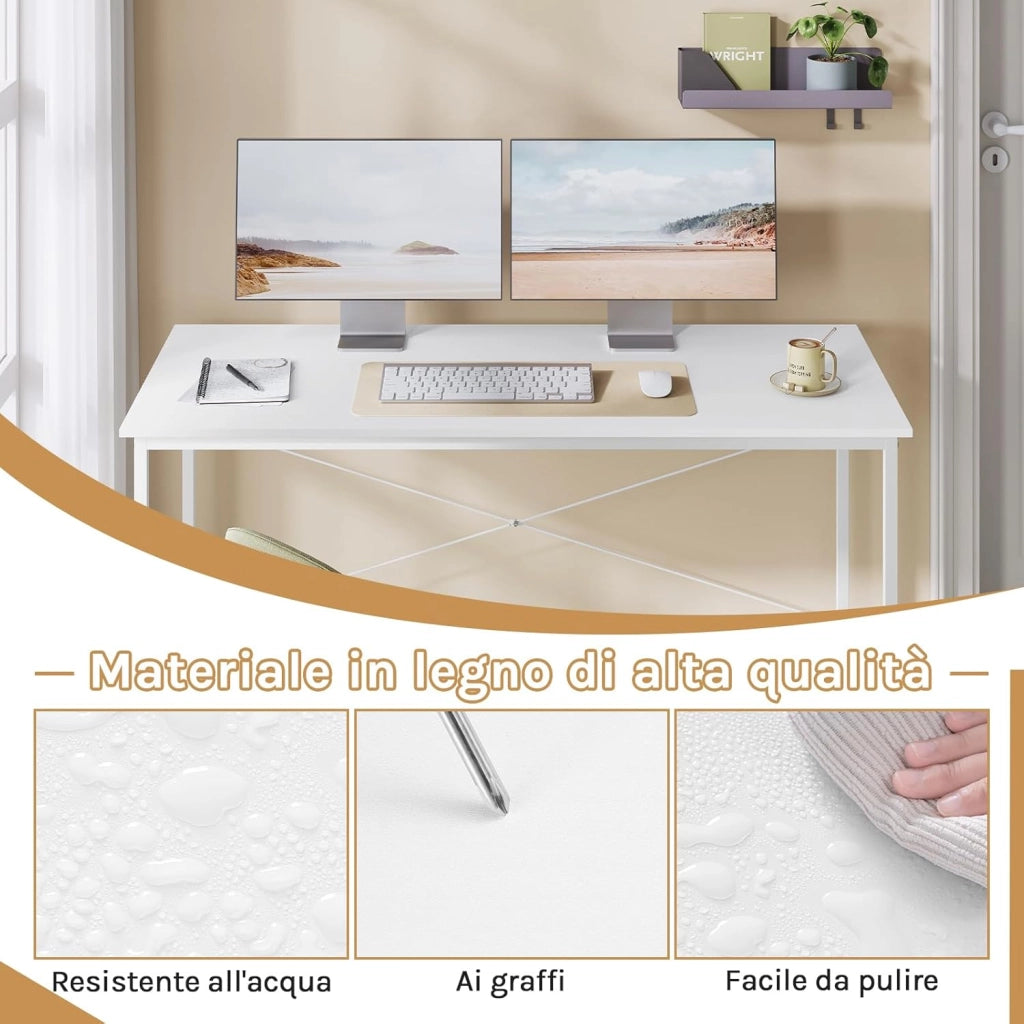 Scrivania per Computer, 140x60 cm, Tavolo da Lavoro con Struttura in Metallo, per Ufficio Casa Studio Camera da Letto, in Materiale a Base di Legno, Rovere Chiaro