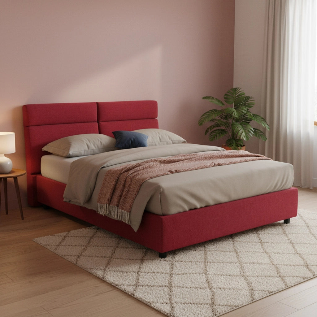 Letto Matrimoniale Asica, Letto Matrimoniale Materasso Incluso Made in Italy, Rosso
