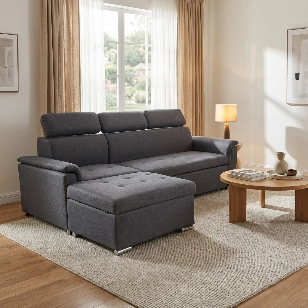 Divano Letto con penisola in Tessuto cm 234x148x84 - ALF