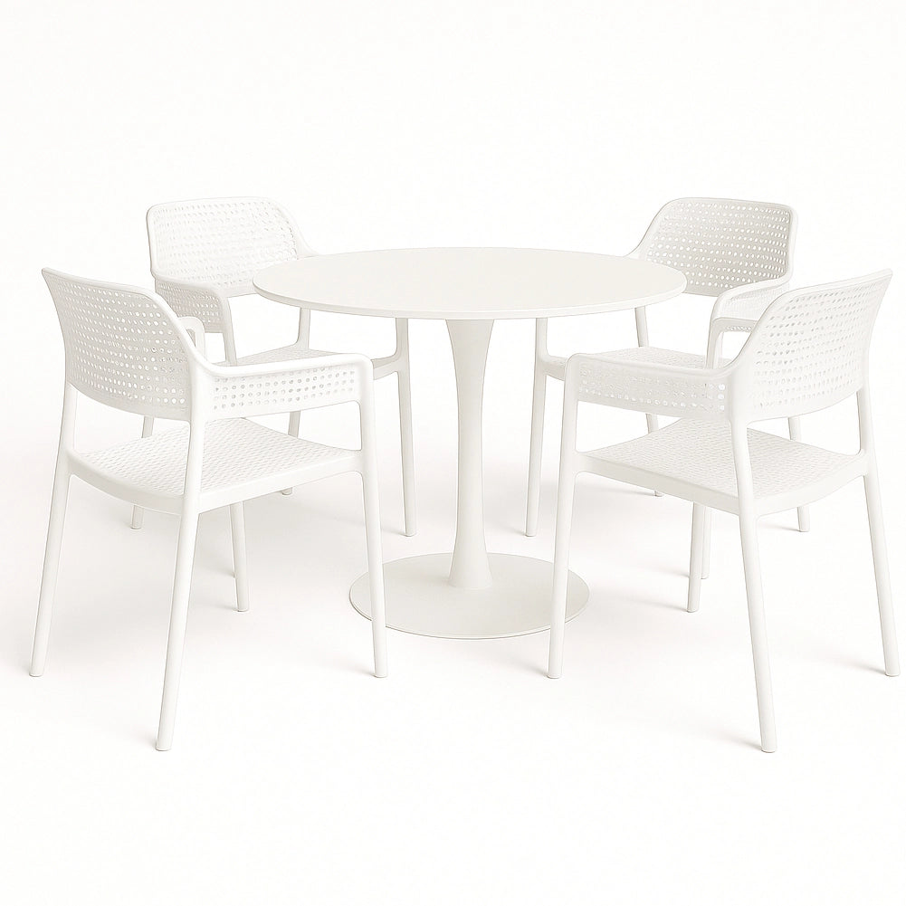 Set 4 Sedie Ergonomiche in Polipropilene Bianco con Schienale e Seduta Forati