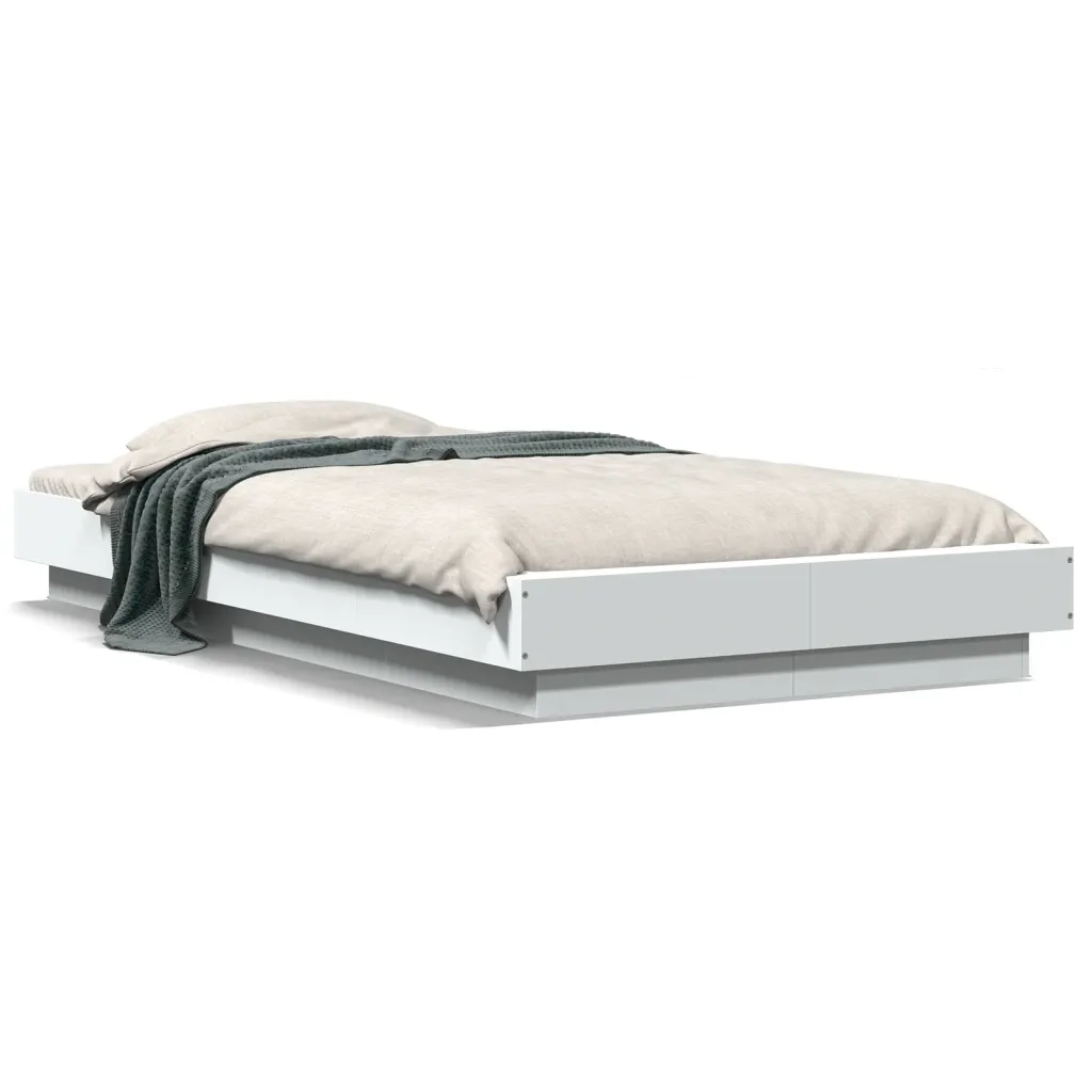 Letto singolo | Letto per adulti | Giroletto con Luci LED Bianco 90x200 cm in Legno Multistrato