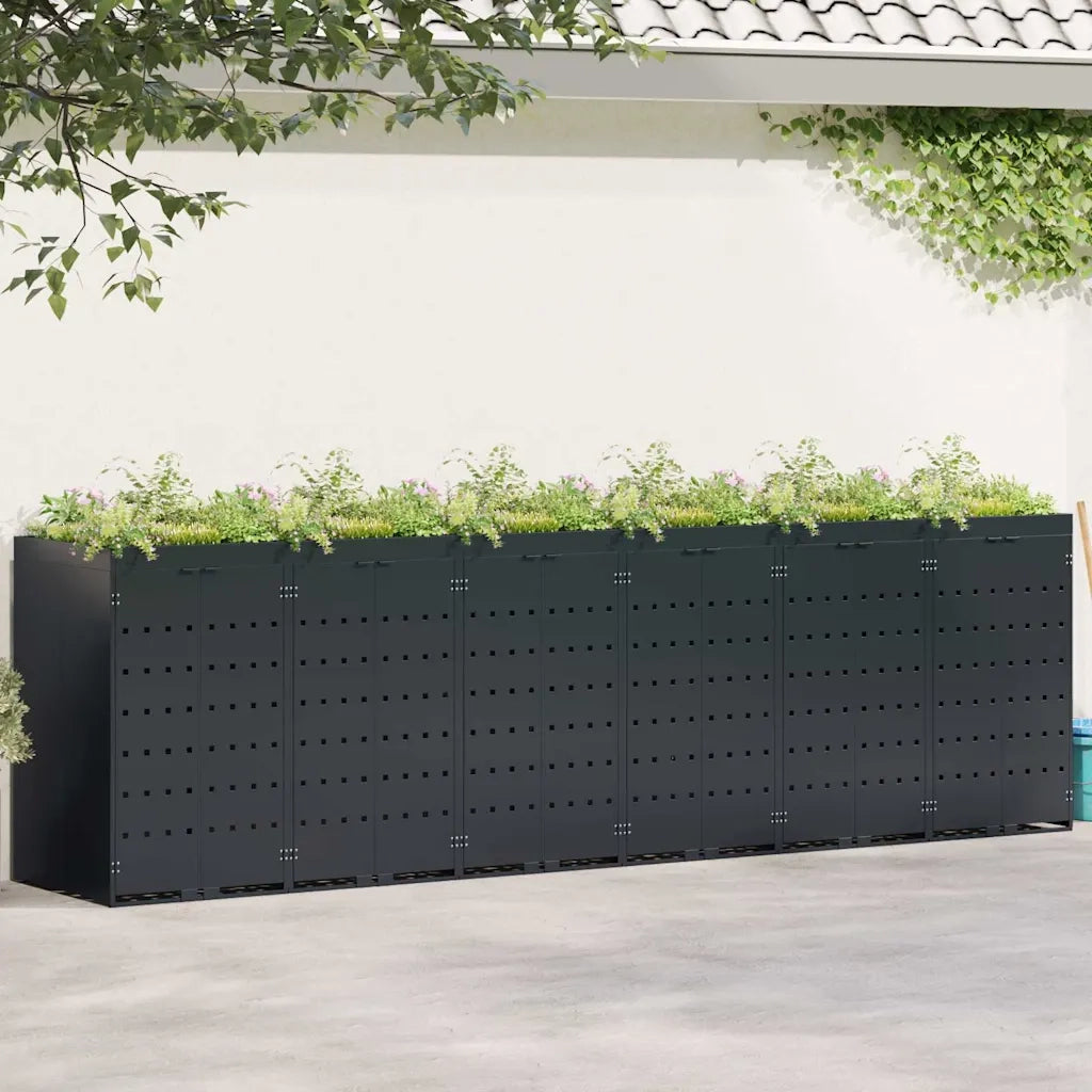 Contenitore per Rifiuti per 6 Bidoni Nero 408 x 77,5 x 121,5 cm