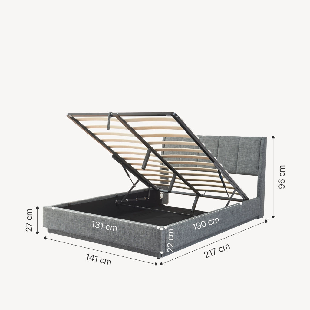 Letto Contenitore Tröstiar con Apertura a Ribalta e Luce LED Letto Francese 140x200 cm Antracite [en.casa]