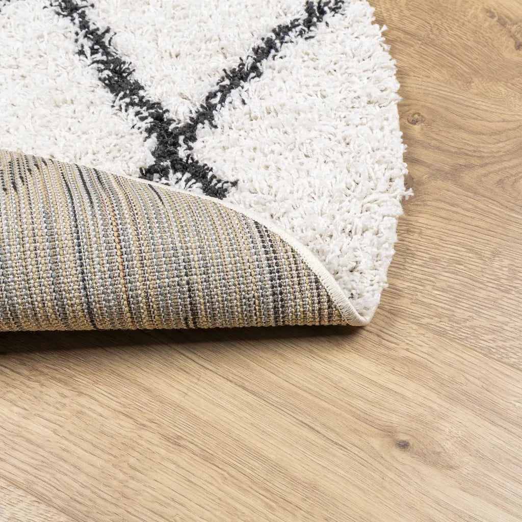 Tappeto Shaggy PAMPLONA a Pelo Lungo Crema e Nero Ø 120 cm 375377