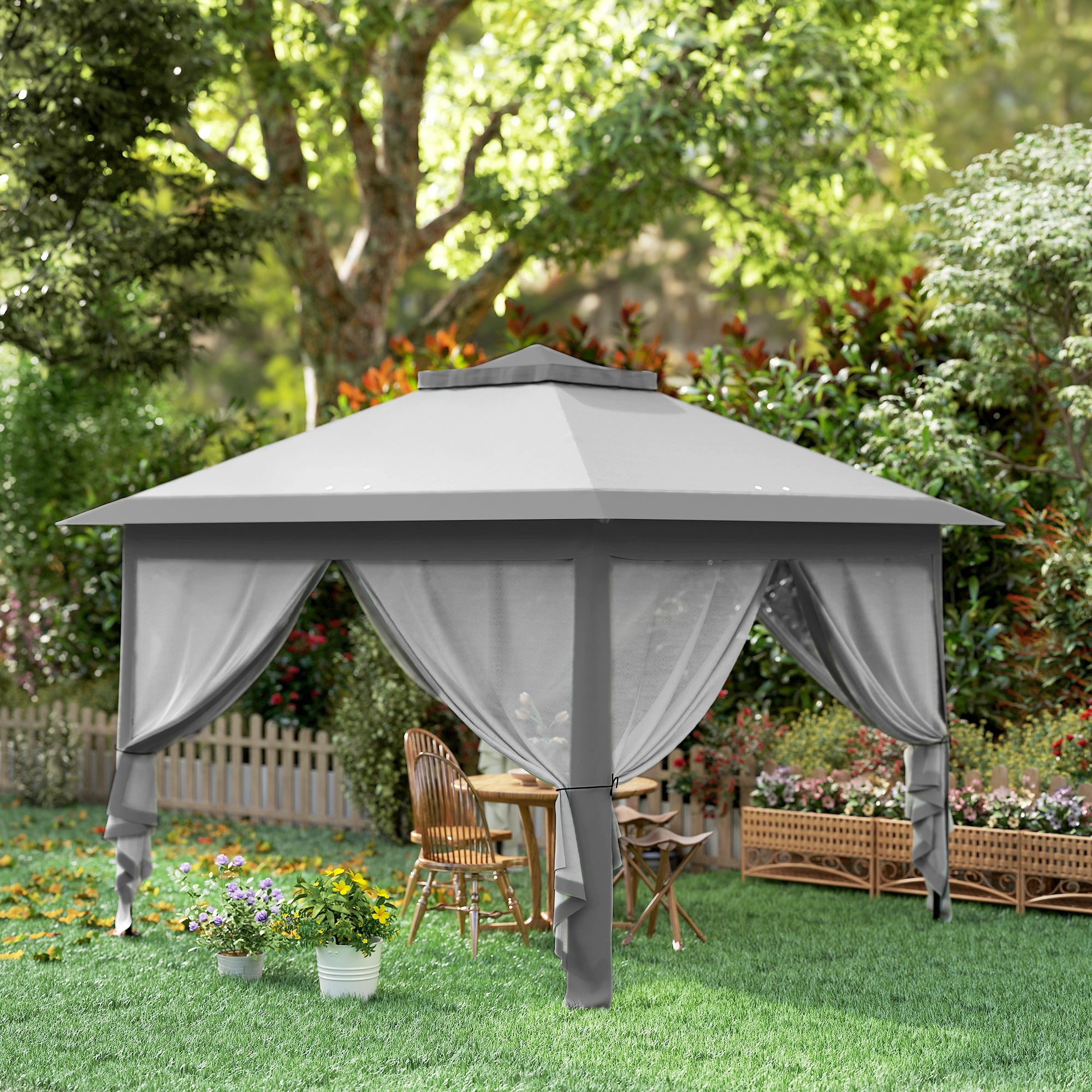 Gazebo da Esterno 330x330x280 cm Pieghevole ad Altezza Regolabile con Zanzariere Grigio