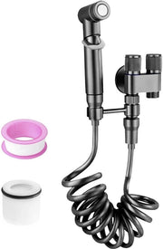 Maniglione per bidet - Testa doccia con due uscite - Supporto girevole 360° - Finestra nera - Adatto per la stanza da bagno - Incluso 1,4...