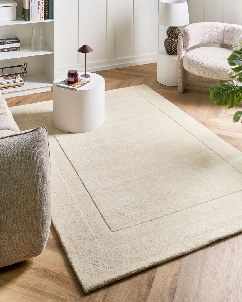 Tappeto in lana forma rettangolare, tuftato a mano 200 x 300 cm bianco sporco design elegante