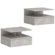 Set di 2 Comodini Sospesi 35x32x22,5 cm con Cassetto e Mensola Aperta Rivestimento in Melamina Grigio Cemento