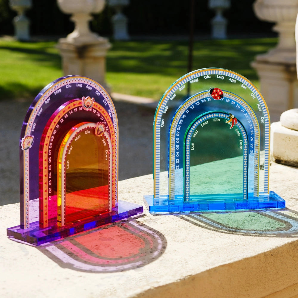 CALENDARIO PERPETUO SIBILLA IN CRISTALLO ACRILICO DECORATO FUXIA